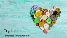  Presentation with sewing - PPT theme featuring art mery christmas - sewing buttons heart on wooden background and a  colored foreground
