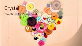  Presentation with wooden heart the slogan - Cool new PPT layouts with art mery christmas - sewing buttons heart on wooden backdrop and a  colored foreground