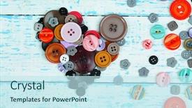  Presentation with wooden heart the slogan - Amazing presentation theme having art mery christmas - sewing buttons heart on wooden backdrop and a  colored foreground