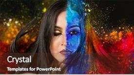  Presentation with girl model - PPT theme featuring art multicolored skin girl face background and a tawny brown colored foreground