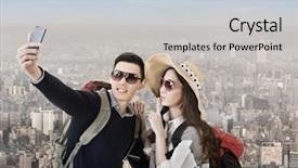  Presentation with selfie - Slide set consisting of high voltage electric transmission tower energy pylon background and a gray colored foreground