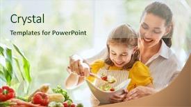  Presentation with healthy food - Colorful PPT theme enhanced with art nouveau style - healthy food at home happy backdrop and a sky blue colored foreground