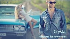  Presentation with mechanical engineering car spring - PPT theme enhanced with art nouveau style - sexy couple in the car background and a ocean colored foreground