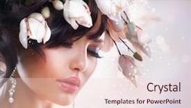  Presentation with magnolia - Presentation featuring art pastel - fashion brunette girl with magnolia background and a lemonade colored foreground