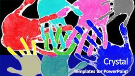  Presentation with pop art - PPT layouts with art pop - hand prints in many colours background and a royal blue colored foreground