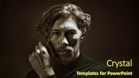  Presentation with black art - PPT theme with art-portrait-in-a-dark background and a wine colored foreground