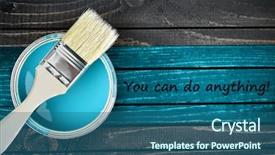  Presentation with wooden board empty table top - Amazing PPT theme having art possibility - you can do anything message backdrop and a ocean colored foreground