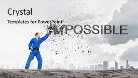  Presentation with karate - Beautiful slide set featuring art possibility - young determined karate man breaking backdrop and a white colored foreground