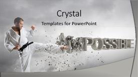  Presentation with stone cross all things work together - Presentation design enhanced with art possibility - young determined karate man breaking background and a light gray colored foreground