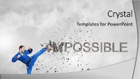  Presentation with karate - Presentation design enhanced with art possibility - young determined karate man breaking background and a light gray colored foreground