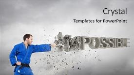  Presentation with more stone cross all things work together - Theme enhanced with art possibility - young determined karate man breaking background and a light gray colored foreground