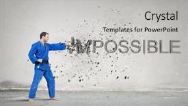  Presentation with stone cross all things work together - Beautiful PPT theme featuring art possibility - young determined karate man breaking backdrop and a light gray colored foreground