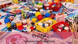  Presentation with children painting - Slide set consisting of art room for education children background and a coral colored foreground