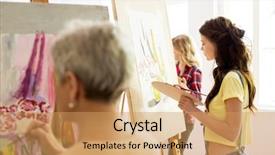  Presentation with creative - Beautiful PPT layouts featuring art school creativity and people backdrop and a coral colored foreground