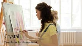  Presentation with creativity - Presentation theme having art school creativity and people background and a coral colored foreground