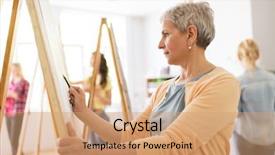  Presentation with creativity - Beautiful slide deck featuring art school creativity and people backdrop and a coral colored foreground