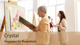  Presentation with creativity - Theme enhanced with art school creativity and people background and a coral colored foreground