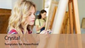  Presentation with creativity - Colorful slide set enhanced with art school creativity and people backdrop and a coral colored foreground