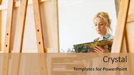  Presentation with creativity - Colorful slide set enhanced with art school creativity and people backdrop and a coral colored foreground