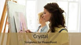  Presentation with creativity - Cool new slide deck with art school creativity and people backdrop and a coral colored foreground