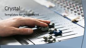 Presentation with recording studio - Presentation design featuring hand on mixer in a recording studio close up background and a light gray colored foreground