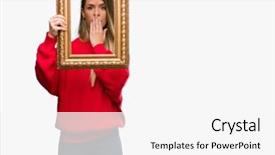  Presentation with vintage - Presentation having art speaking - beautiful young woman holding vintage background and a white colored foreground