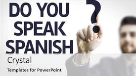  Presentation with spanish - Cool new slides with art speaking - business man pointing to transparent backdrop and a white colored foreground