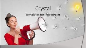  Presentation with bulb - Presentation theme with art speaking - person talking in megaphone background and a light gray colored foreground