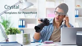  Presentation with military security camera monitoring - Beautiful PPT theme featuring art speaking - young photographer working with his backdrop and a sky blue colored foreground