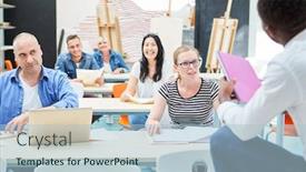  Presentation with art - Audience pleasing slides consisting of art-students-listen backdrop and a light blue colored foreground