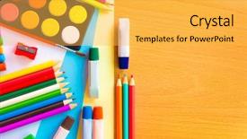  Presentation with art supplies - Audience pleasing presentation theme consisting of art supplies on a school backdrop and a yellow colored foreground