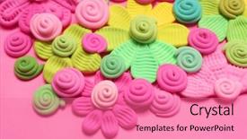  Presentation with pastel color spring - Colorful PPT theme enhanced with art transformation - color plasticine spring abstraction flowers backdrop and a coral colored foreground