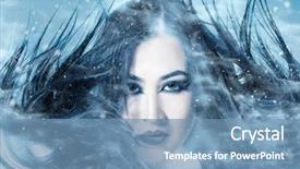 Presentation with girl model - Beautiful presentation design featuring art winter skin girl face backdrop and a  colored foreground