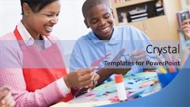  Presentation with elementary school career day and technology and black female teacher - Presentation consisting of art work - elementary schoolart class with teacher background and a light blue colored foreground