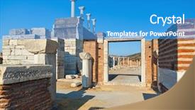  Presentation with zoroastrian ruins of ancient palace - Presentation theme having artemi - ruins of st johns basilica background and a teal colored foreground