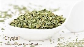  Presentation with ceramic - Presentation theme enhanced with artemisia - pile of chopped tarragon leaves background and a  colored foreground