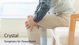  Presentation with knee pain - Slide set consisting of arthralgia - senior man with knee pain background and a soft green colored foreground