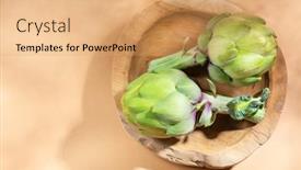  Presentation with food market - Slides with artichoke-close-up-fresh-raw background and a coral colored foreground