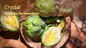  Presentation with green fresh food - PPT theme consisting of artichoke-close-up-fresh-raw background and a tawny brown colored foreground