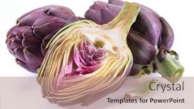 Presentation with edible flower - Amazing presentation theme having artichoke-flower-purple-edible-bud backdrop and a coral colored foreground
