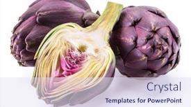  Presentation with edible flower - Slide set having artichoke-flower-purple-edible-bud background and a sky blue colored foreground