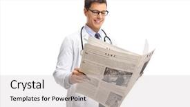  Presentation with newspaper - Audience pleasing PPT layouts consisting of article - doctor reading a newspaper isolated backdrop and a light gray colored foreground