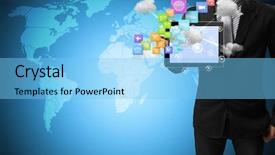  Presentation with touch screen virtual reality - Audience pleasing presentation theme consisting of article review - touch screen touch- tablet backdrop and a  colored foreground