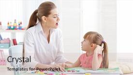  Presentation with cute - Audience pleasing presentation theme consisting of articulatons - cute little girl at speech backdrop and a soft green colored foreground