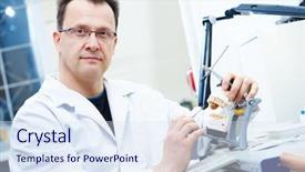  Presentation with dentist - Audience pleasing PPT layouts consisting of articulatons - prosthetist dentist male portrait backdrop and a sky blue colored foreground