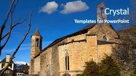  Presentation with church flyers - PPT theme having arties village church in lerida background and a ocean colored foreground