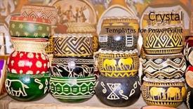  Presentation with africa - Slide deck with artifacts - variety of colorfully painted wooden background and a coral colored foreground