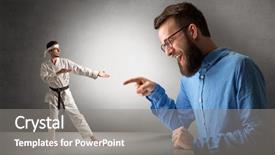  Presentation with giant bible cartoon - Theme enhanced with artifice - giant hipster man yelling background and a  colored foreground