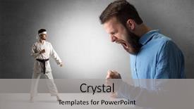  Presentation with karate do - Beautiful slide deck featuring artifice - giant hipster man yelling backdrop and a light gray colored foreground