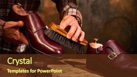  Presentation with leather shoes - Audience pleasing presentation theme consisting of artifice - man polishing leather shoes backdrop and a tawny brown colored foreground